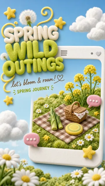 Pastel Colors image example: 3D Plush Spring Outing Social Media Poster