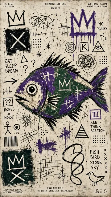 Raw Art Style Primitive Fish Illustration