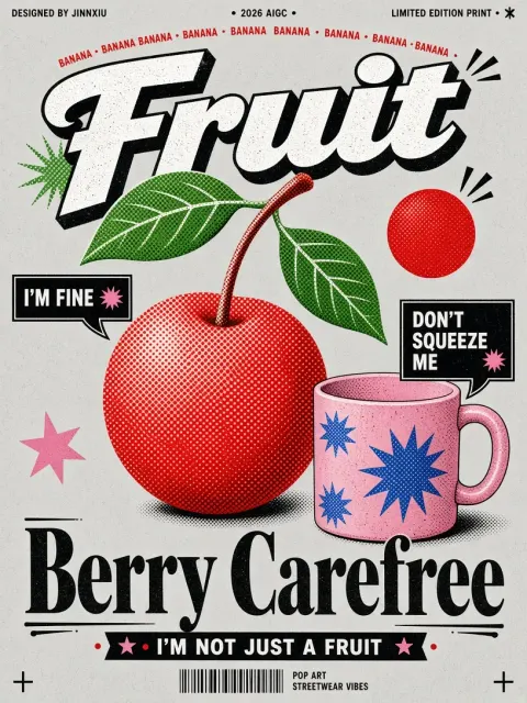 Playful Pop Art Fruit Pun Graphic Poster