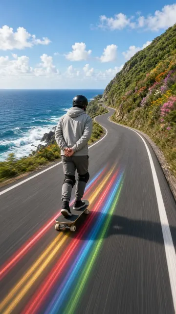 Coastal Highway Skateboarder Action Photography