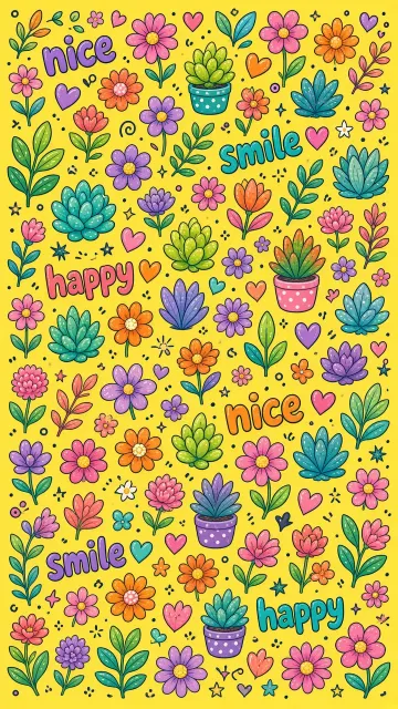Abstract Pattern image example: Colorful Cartoon Botanical All-Over Pattern