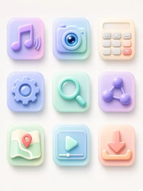 UI & UX image example: Soft 3D System App Icon Grid Set