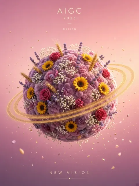 Cosmic Sky image example: 3D Hyperrealistic Plush Flora Floating Planet
