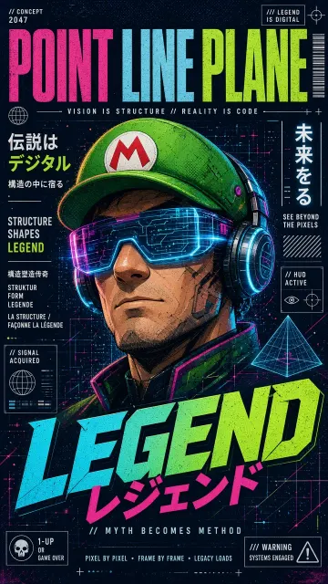 Portraits image example: Cyberpunk Maximalist Video Game Hero Poster
