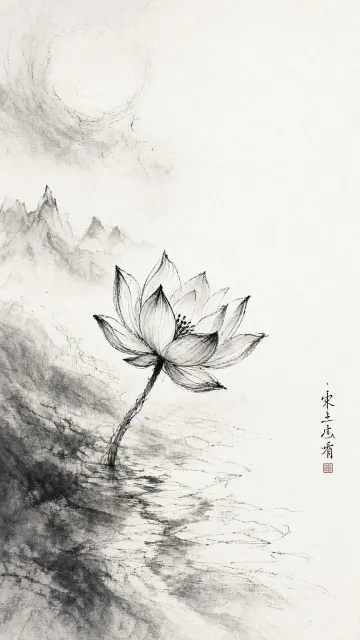 Minimalist Dreamscape Floating Lotus Sketch