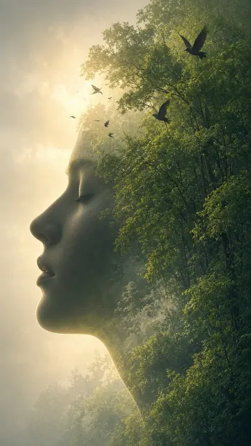 Neon Lighting Effect image example: Double Exposure Forest Profile Surreal Illustration