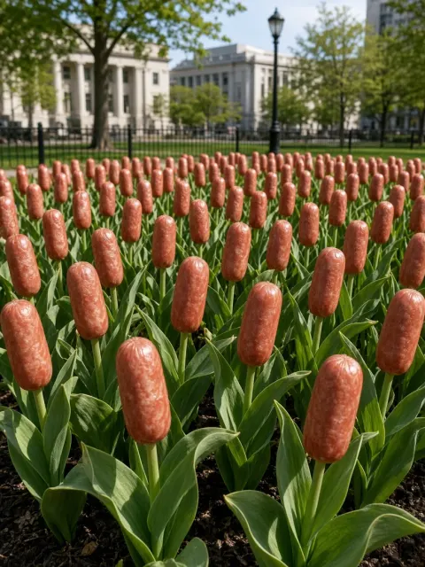 Surreal Photography image example: Surreal Hot Dog Tulip Field in City Park