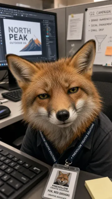 Office Life image example: Anthropomorphic Fox Office Selfie Illustration