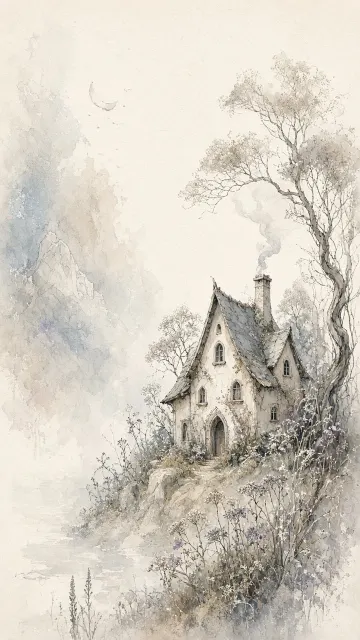 Dreamy Cottage Line Art with Mineral Pigment Washes