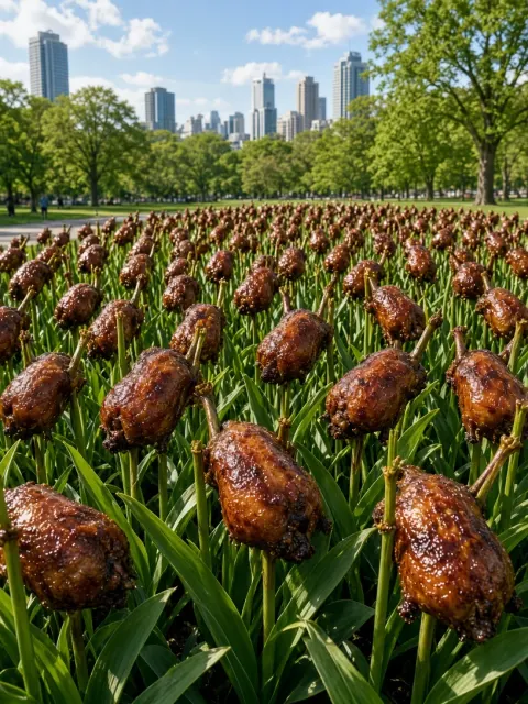 Floral Landscape image example: Surreal Tulip Field Replaced with Roast Ducks