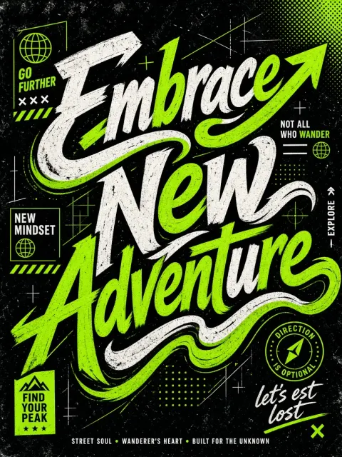 Fluorescent Green Embrace New Adventure Typography