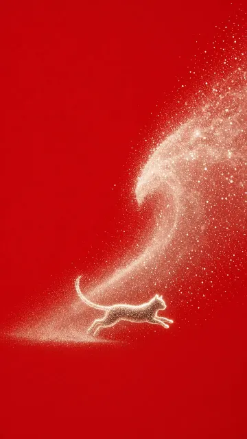 Particle Art image example: Minimalist Running Cat with Dreamy Particle Waves