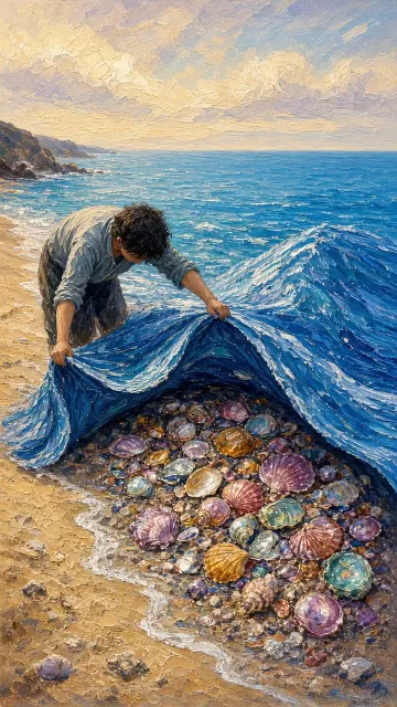 Seascape image example: Surreal Oil Painting of Ocean Lifted Revealing Shells