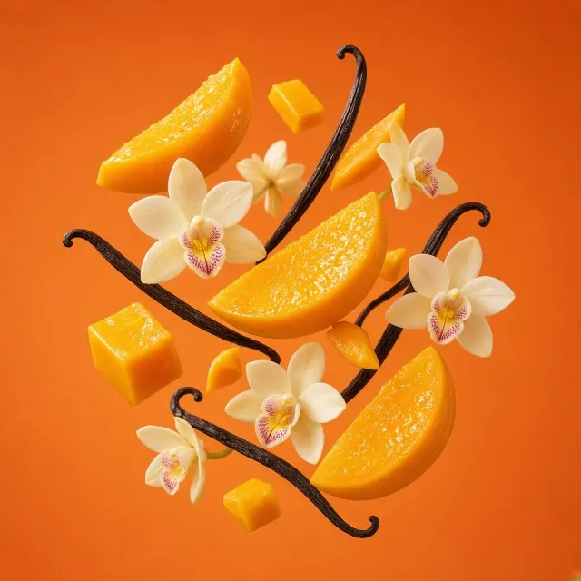Mango and Vanilla Floating Macro Dessert Photography