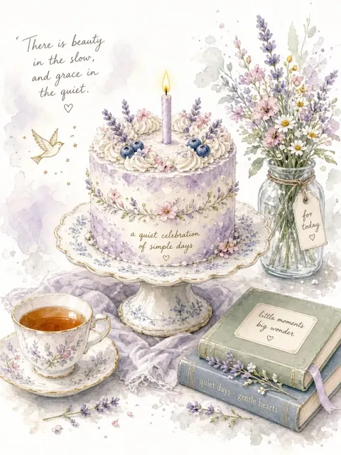 Pastel Art image example: Whimsical Watercolor Cake Storybook Illustration