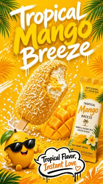 Food Poster image example: Tropical Mango Coconut Milk Ice Cream Poster