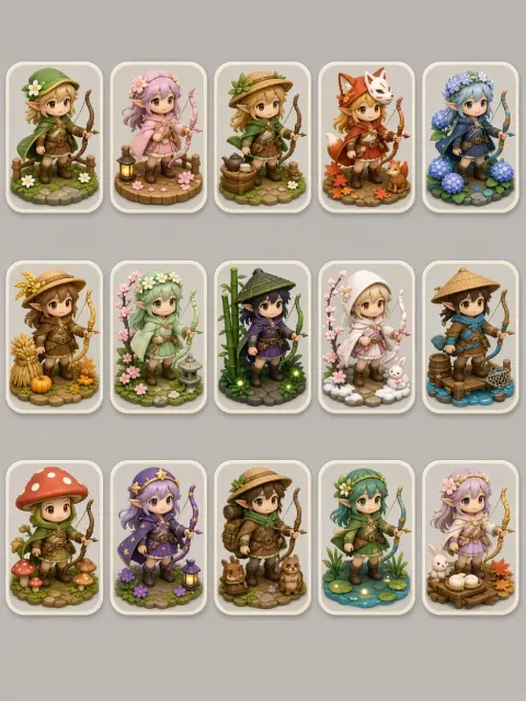 Isometric Elf Archer Game Icons Set