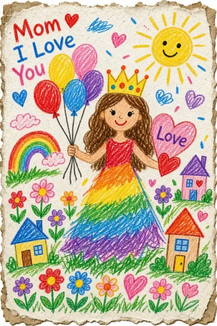 Mother's Day image example: Children Crayon Doodle Mother's Day Poster