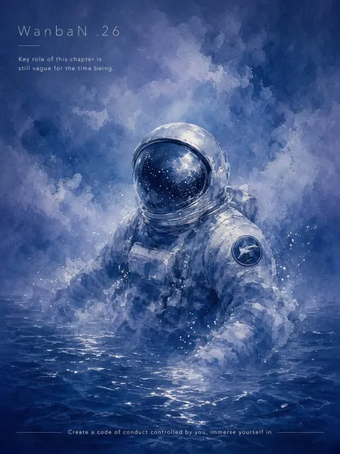 Gradients image example: Moody Blue Tone Astronaut Dreamscape Illustration