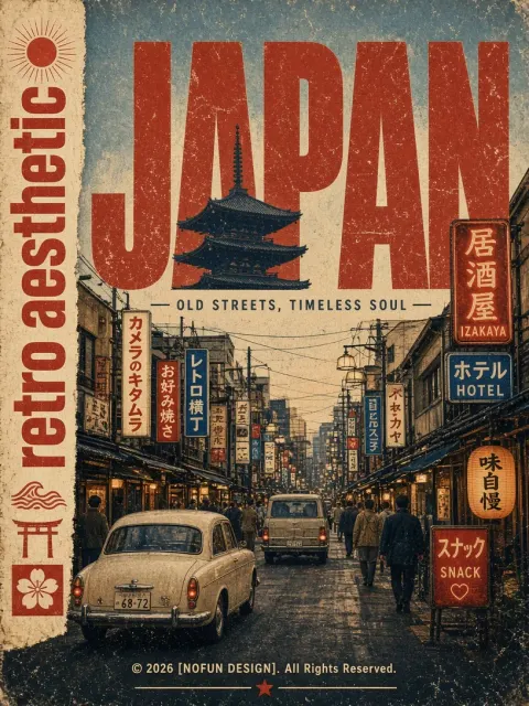 Vintage Nostalgia image example: American Vintage Collage Japanese Street Scene Poster