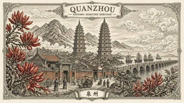 City Street image example: Intaglio Engraving Quanzhou Heritage Illustration