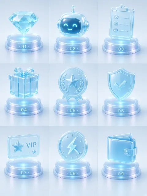UI Design image example: Translucent Blue 3D VIP Membership Icons