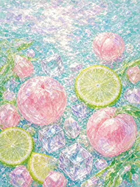 Impressionist Peach Crystal and Lemon Illustration