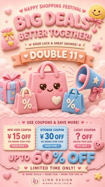 Pastel Colors image example: Plush Texture Double 11 Promotional Poster
