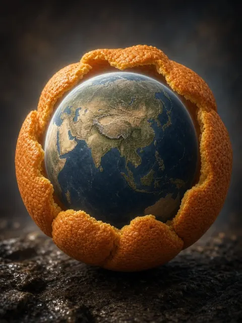 Conceptual Art image example: Surreal Creative Photography of Earth Wrapped in Orange Peel