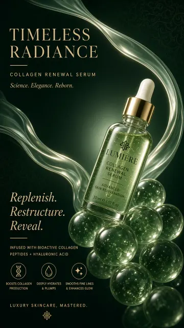 Luxury Deep Green Collagen Skincare Commercial Poster