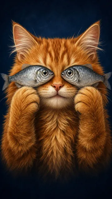 Animal Art image example: Playful Orange Cat with Fish Eyes Portrait