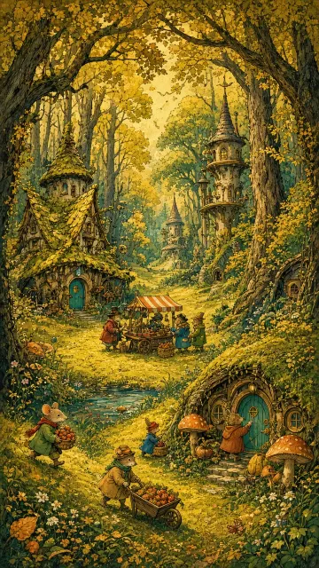 Fantasy Landscape image example: Whimsical Forest Secret Realm in Moebius Style