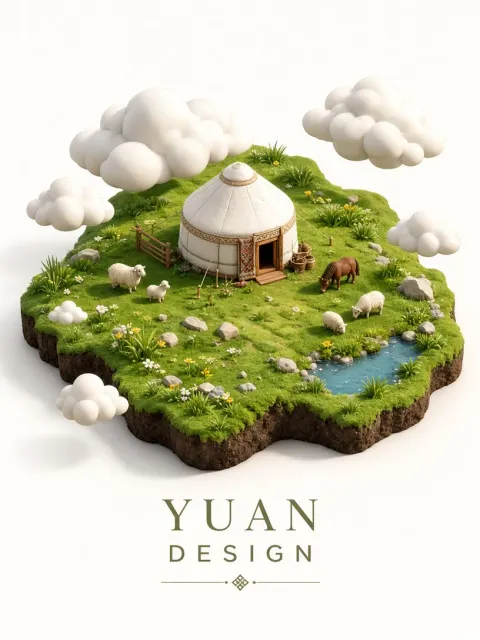 3D Isometric Grassland Yurt Miniature Cover
