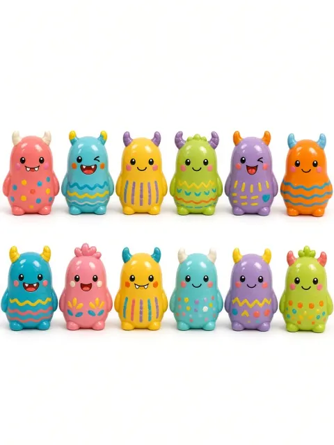 Childlike Doodled Ceramic Mini Monsters Set