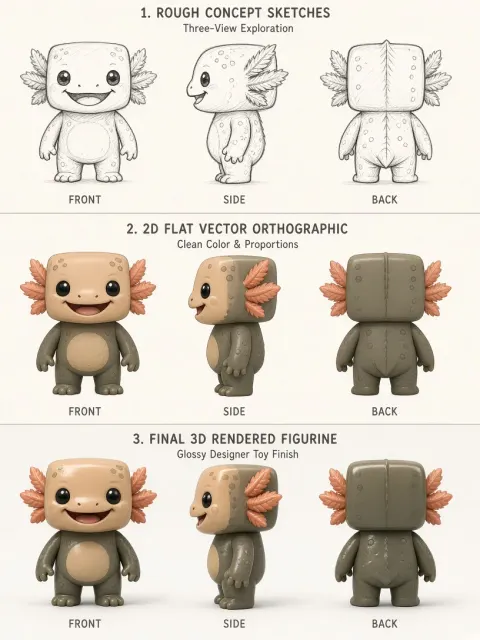 Character Sheet image example: Anthropomorphic Giant Salamander Character Turnaround