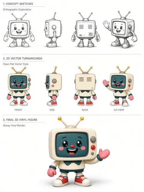 Character Sheet image example: Anthropomorphic Square TV Character Turnaround