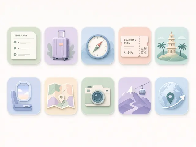 Morandi Palette image example: Travel App Feature Flat Vector Icon Set