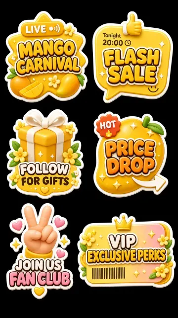 Die Cut image example: Mango Themed E-Commerce Promotional Cartoon Sticker Pack