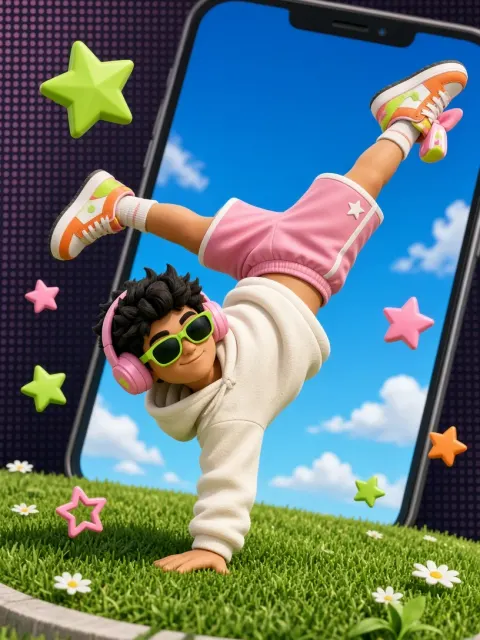 Streetwear image example: 3D Cartoon Streetwear Breakdancer Illustration