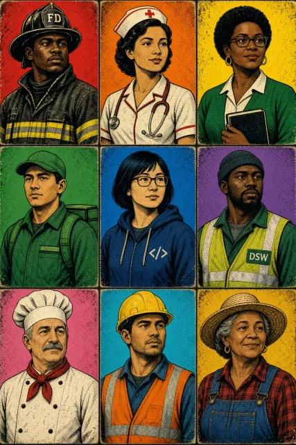 Pop Art Grid Worker Portrait Poster