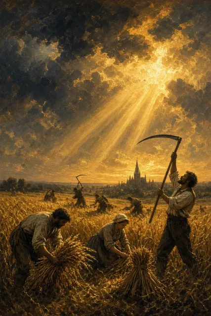 Wheat Field image example: Romanticist Oil Painting Harvest Workers Poster