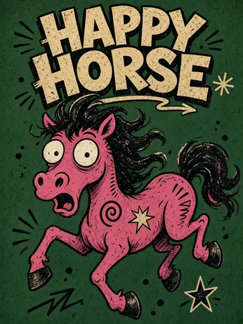 Graffiti Art image example: Wacky Retro Cartoon Graffiti Pink Pony Illustration