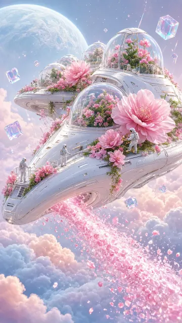 Natural Scenery image example: Cyber Pastoral Ecological Spaceship CG Illustration