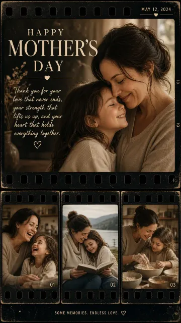 Muted Palette image example: Mother's Day Cinematic Film Strip Collage Poster