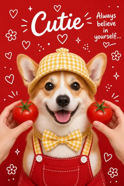 Studio Portrait image example: Red Backdrop Corgi Tomato Cheeks Pet Portrait