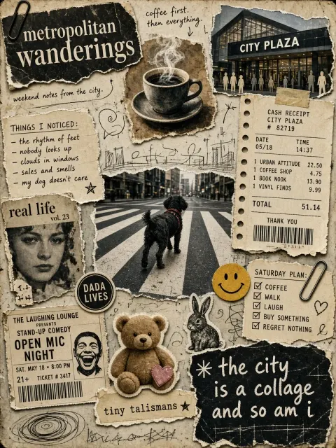 Urban Life image example: Hand-Drawn Mixed Media Dada City Walk Collage