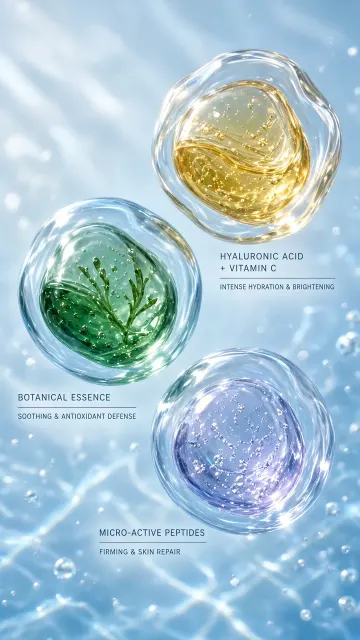 Cosmetics image example: Futuristic Liquid Serum Spheres 3D Product Render