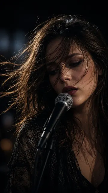 Portrait Photography image example: Moody Night Portrait of Singer with Microphone