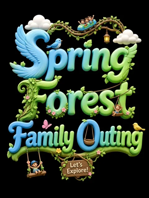 Spring Theme image example: Spring Forest Whispers 3D Playful Typography