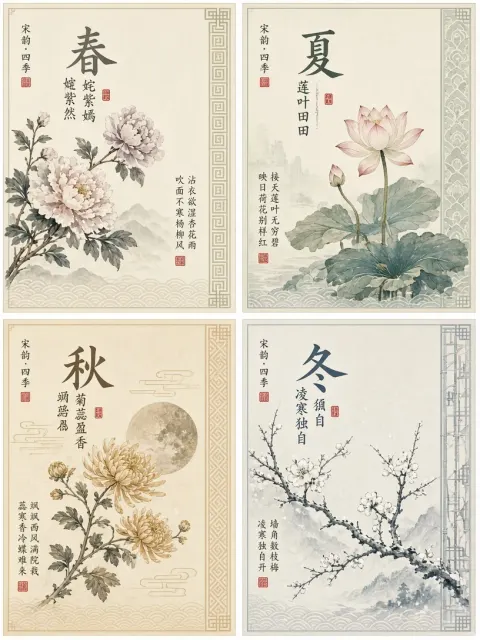 Abstract Patterns image example: Song Dynasty Four Seasons Floral Pattern Posters